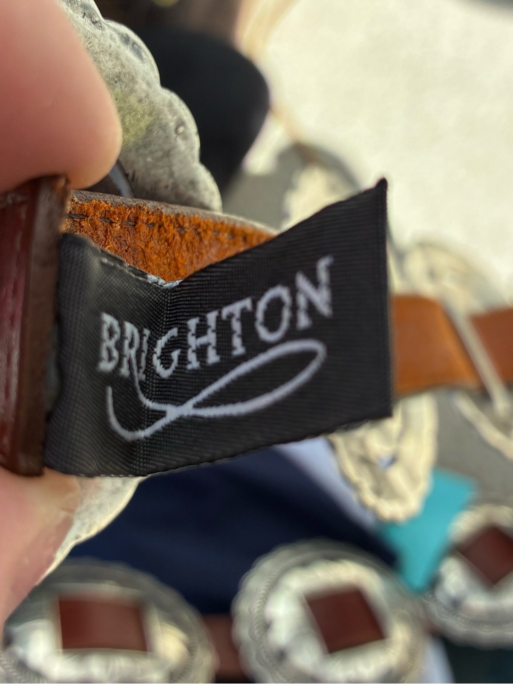 Brighton Festival Boho Western Brown Leather Concho Belt Silver-Tone Flower 1993 - Picture 6 of 6